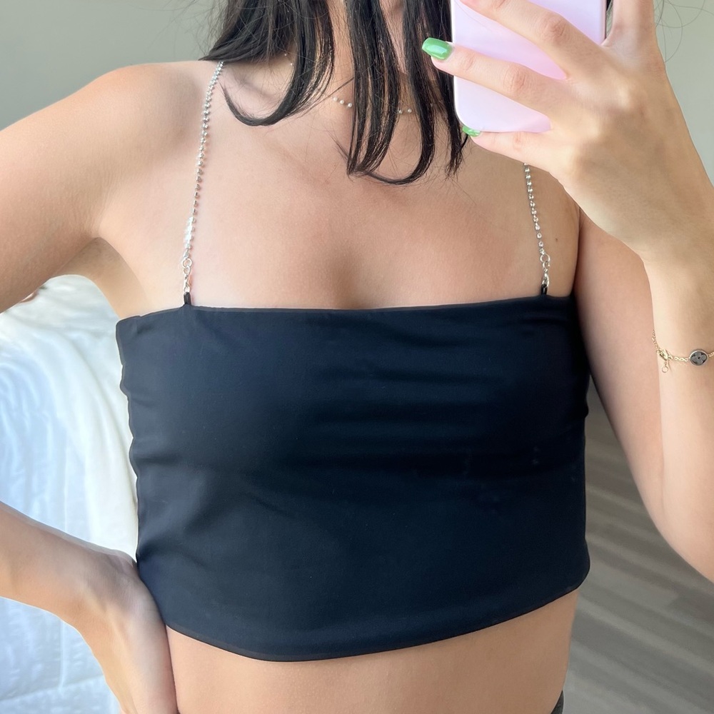 Garage Black crop top with Shiny straps